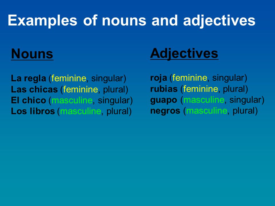 Examples of nouns and adjectives