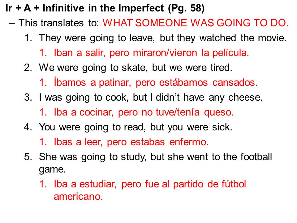 Ir + A + Infinitive in the Imperfect (Pg. 58)