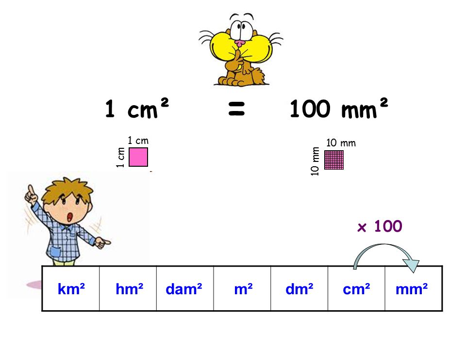 = 1 cm² 100 mm² x 100 cm² dm² m² dam² mm² hm² km² 1 cm 10 mm 1 cm