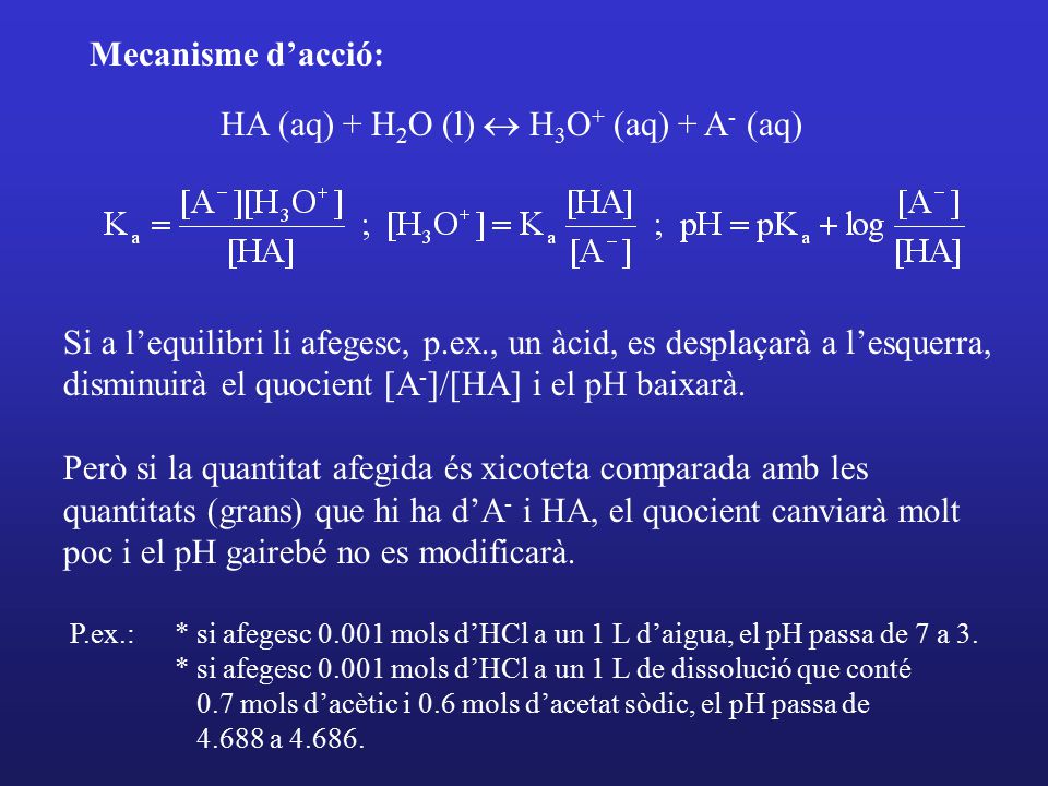 HA (aq) + H2O (l) « H3O+ (aq) + A- (aq)