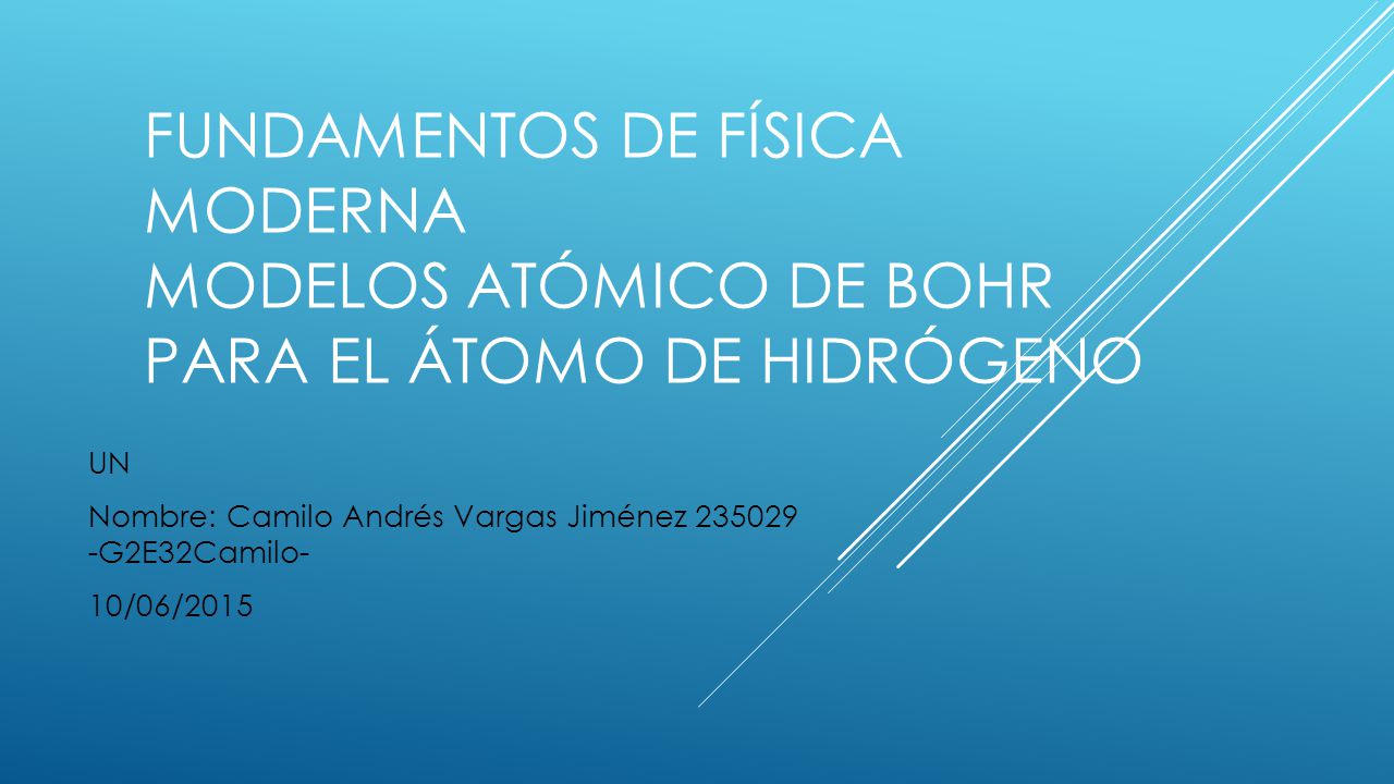 Fundamentos de Física Moderna Modelos Atómico de Bohr para el átomo de hidrógeno