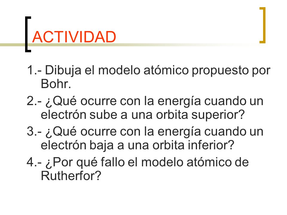 ACTIVIDAD 1.- Dibuja el modelo atómico propuesto por Bohr.