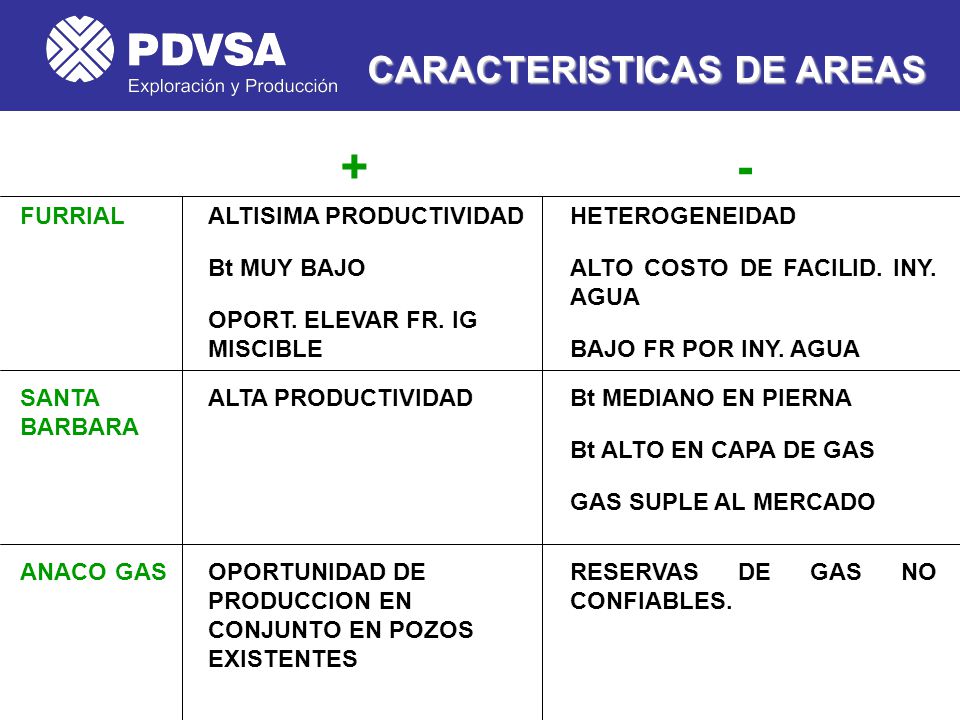 + - CARACTERISTICAS DE AREAS FURRIAL ALTISIMA PRODUCTIVIDAD