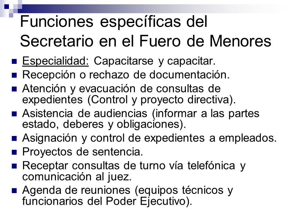 Funciones específicas del Secretario en el Fuero de Menores
