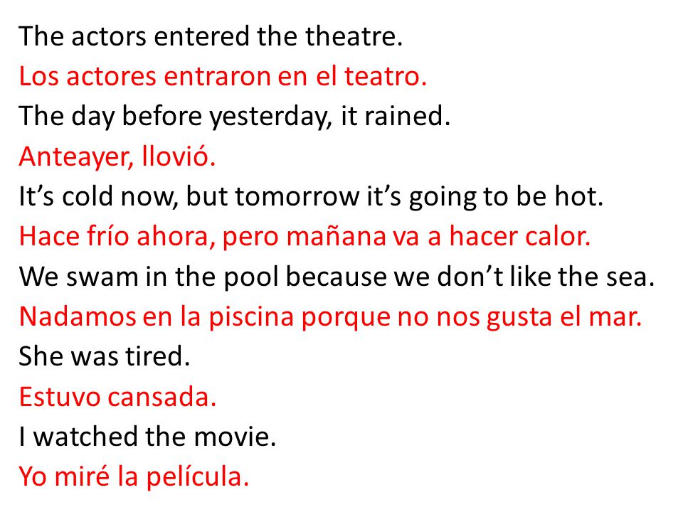 The actors entered the theatre. Los actores entraron en el teatro