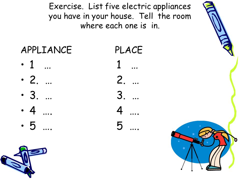 1 … 1 … 2. … 2. … 3. … 3. … 4 …. 4 …. 5 …. 5 …. APPLIANCE PLACE