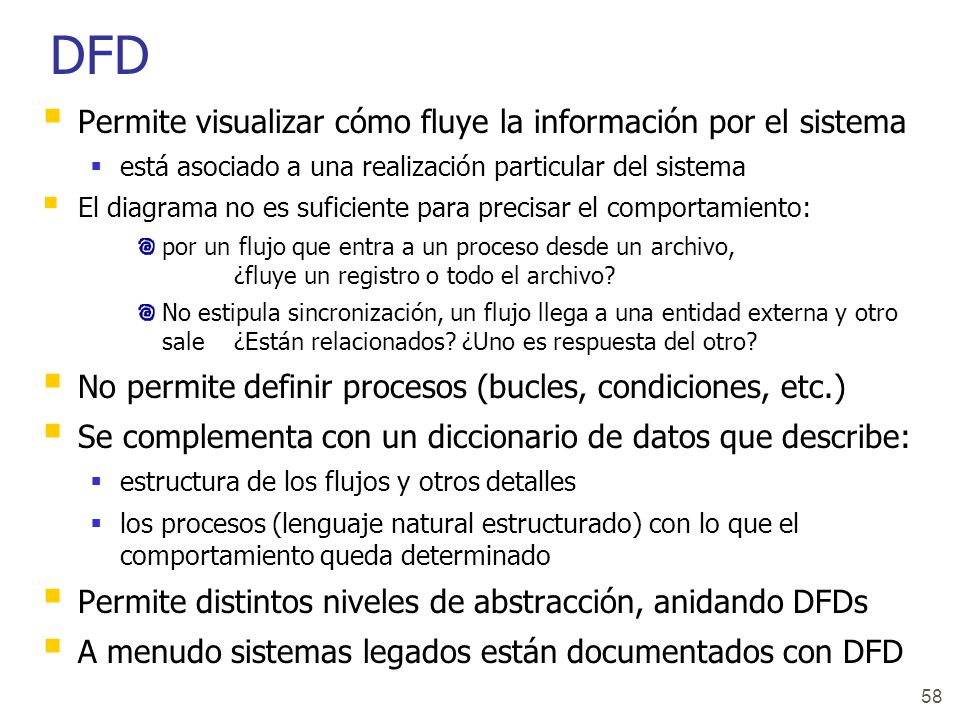 DFD Permite visualizar cómo fluye la información por el sistema