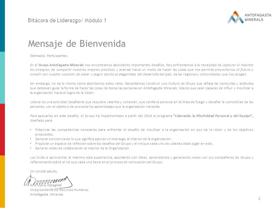 Mensaje de Bienvenida Bitácora de Liderazgo/ Módulo 1
