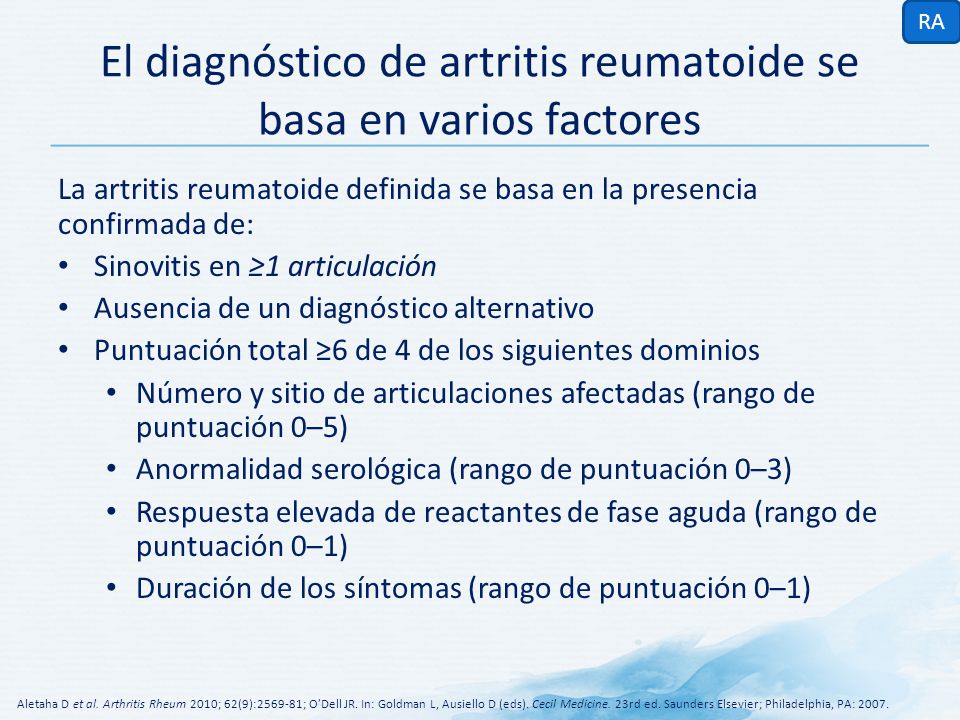 El diagnóstico de artritis reumatoide se basa en varios factores