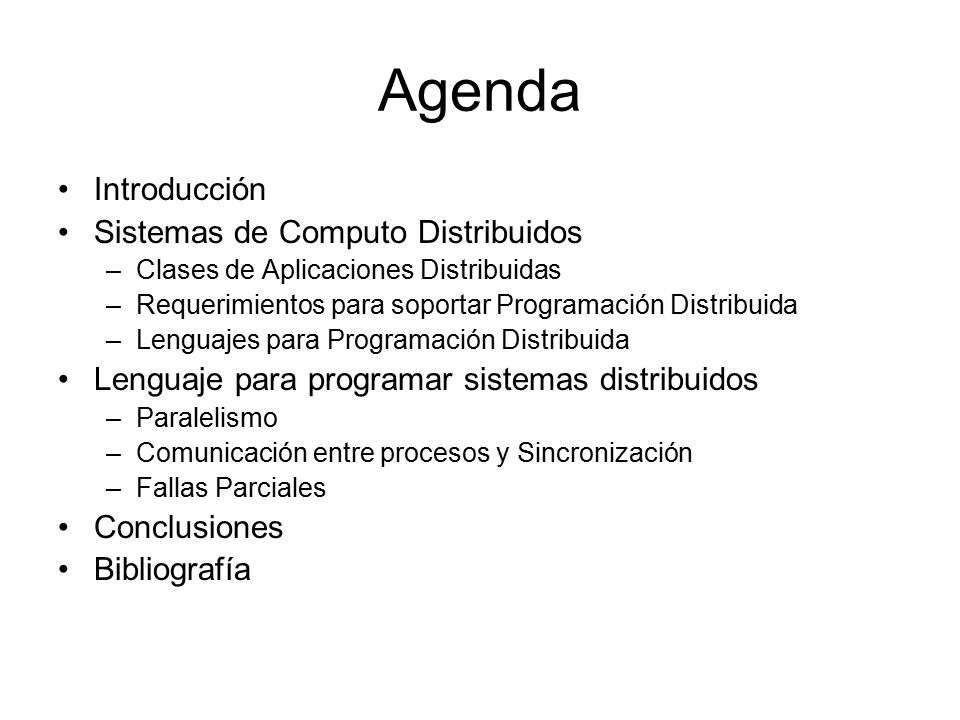 Agenda Introducción Sistemas de Computo Distribuidos