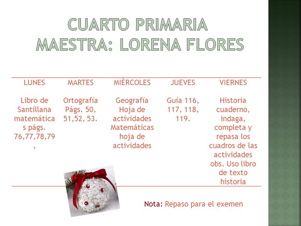 Cuarto Primaria Maestra: Lorena Flores