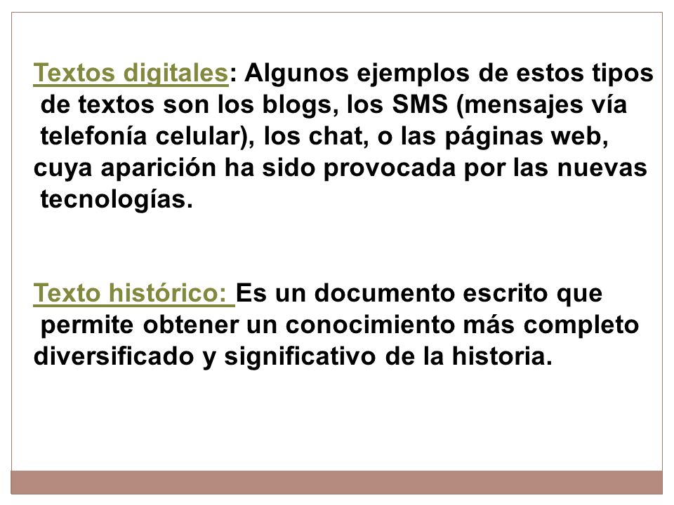 Textos digitales: Algunos ejemplos de estos tipos
