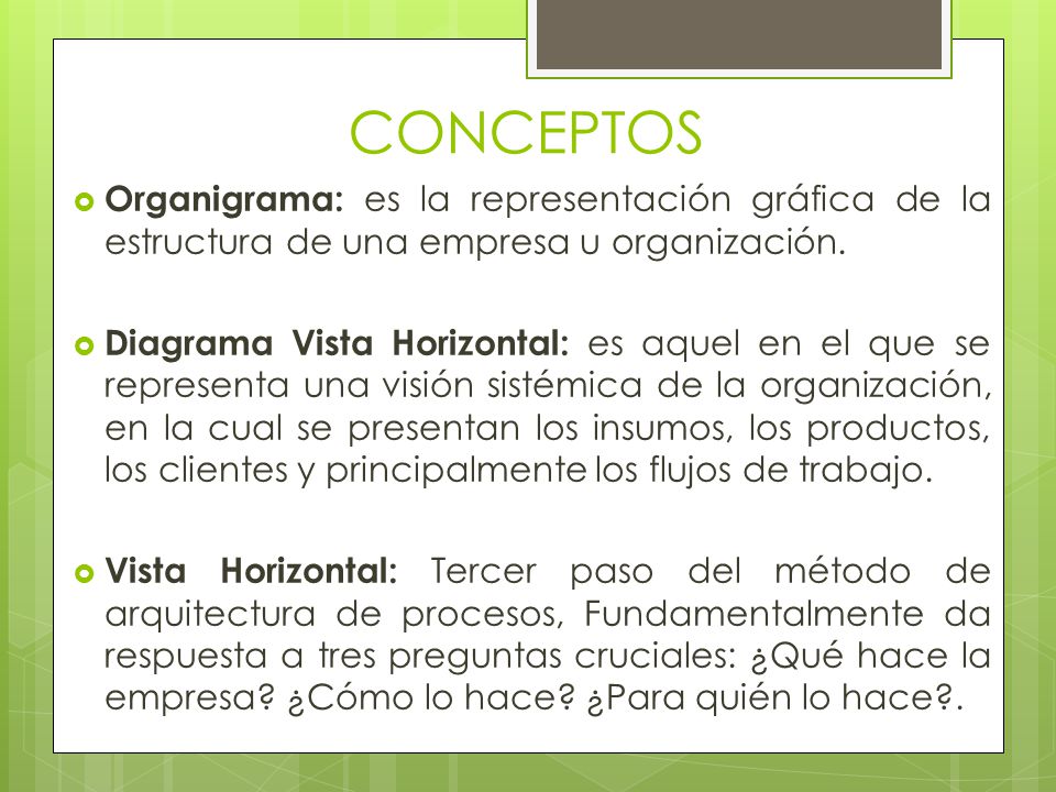 CONCEPTOS Organigrama: es la representación gráfica de la estructura de una empresa u organización.