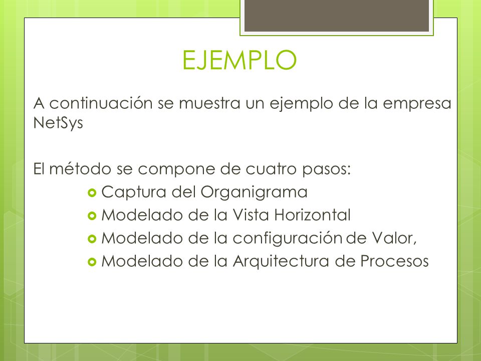 EJEMPLO A continuación se muestra un ejemplo de la empresa NetSys