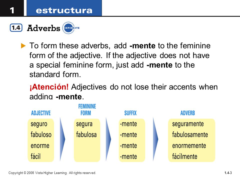 ¡Atención! Adjectives do not lose their accents when adding -mente.