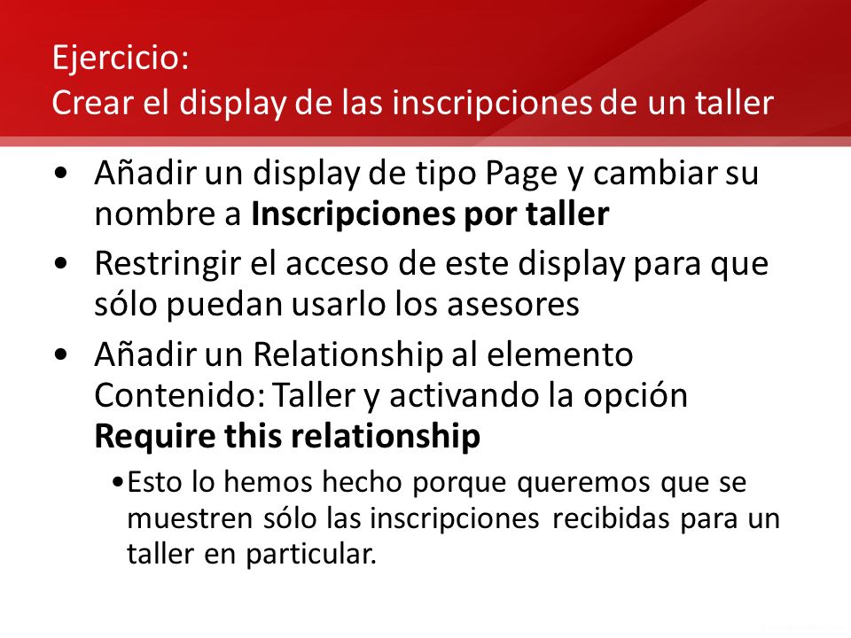Ejercicio: Crear el display de las inscripciones de un taller