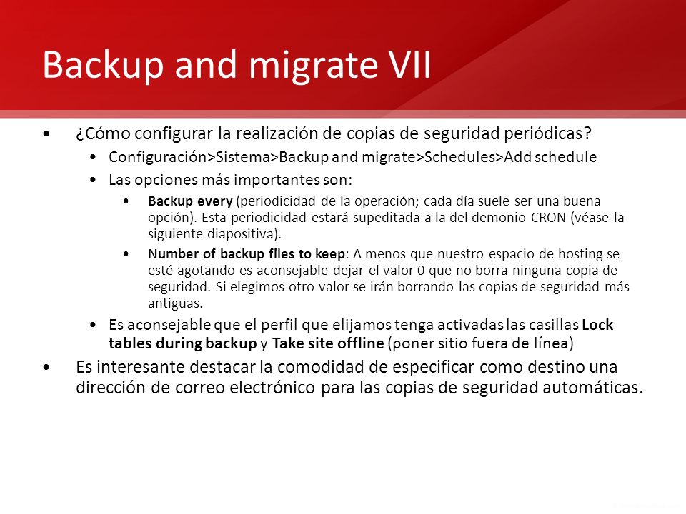 Backup and migrate VII ¿Cómo configurar la realización de copias de seguridad periódicas