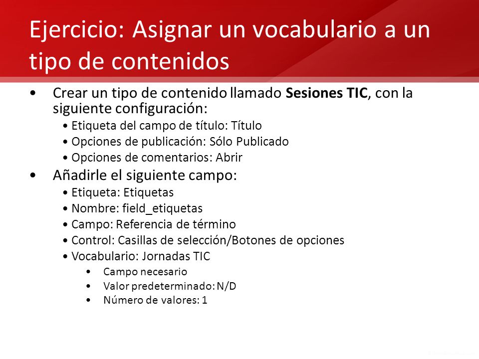 Ejercicio: Asignar un vocabulario a un tipo de contenidos