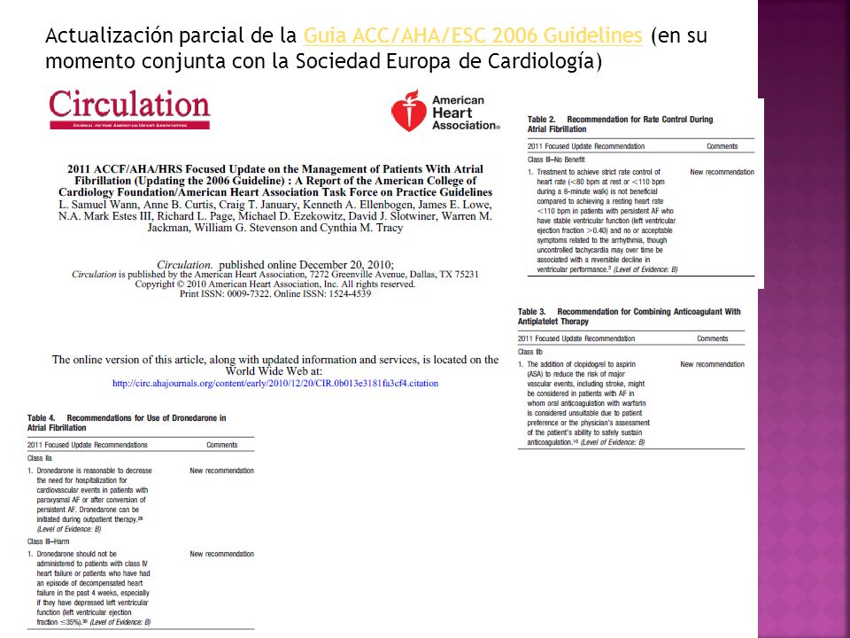 Actualización parcial de la Guia ACC/AHA/ESC 2006 Guidelines (en su momento conjunta con la Sociedad Europa de Cardiología)