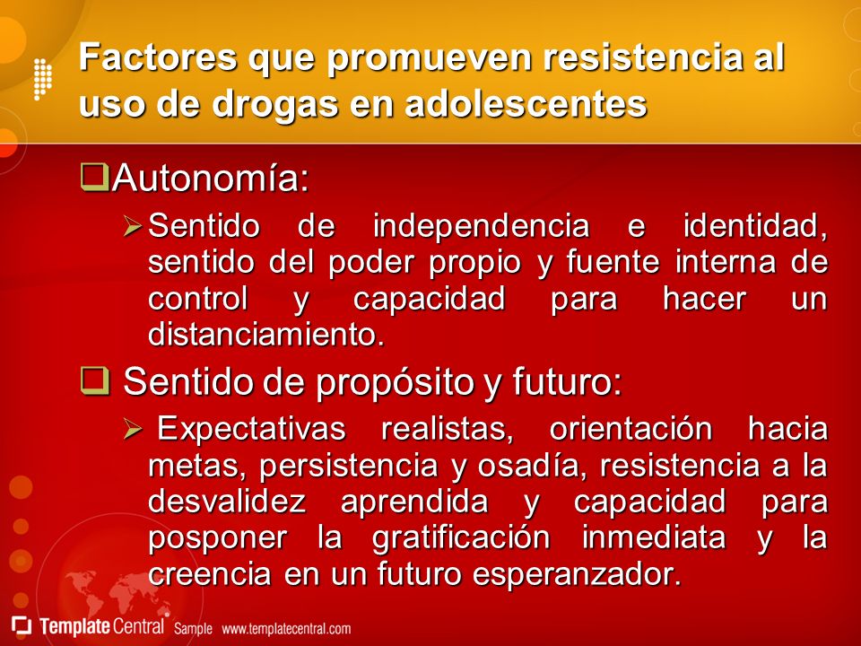 Factores que promueven resistencia al uso de drogas en adolescentes