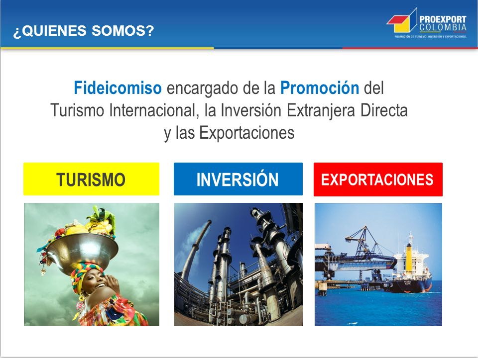 ¿QUIENES SOMOS Fideicomiso encargado de la Promoción del Turismo Internacional, la Inversión Extranjera Directa y las Exportaciones.