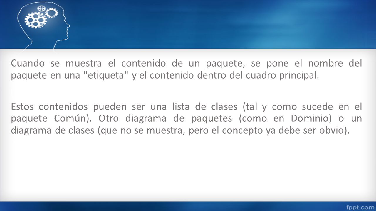 Cuando se muestra el contenido de un paquete, se pone el nombre del paquete en una etiqueta y el contenido dentro del cuadro principal.