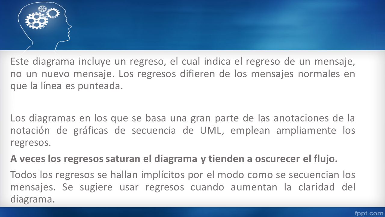 Este diagrama incluye un regreso, el cual indica el regreso de un mensaje, no un nuevo mensaje.
