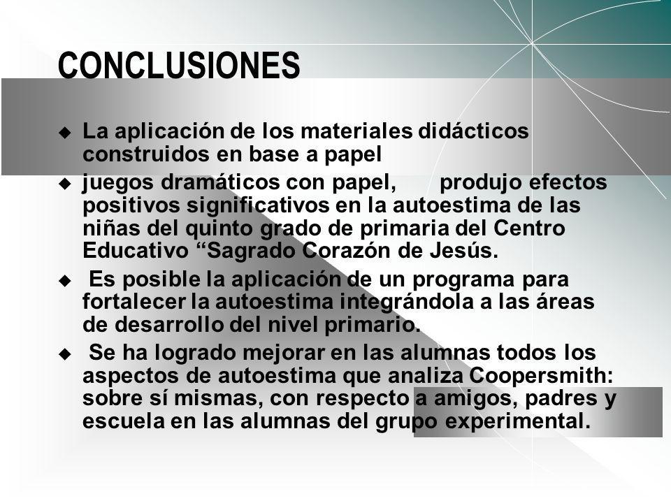 CONCLUSIONES La aplicación de los materiales didácticos construidos en base a papel.