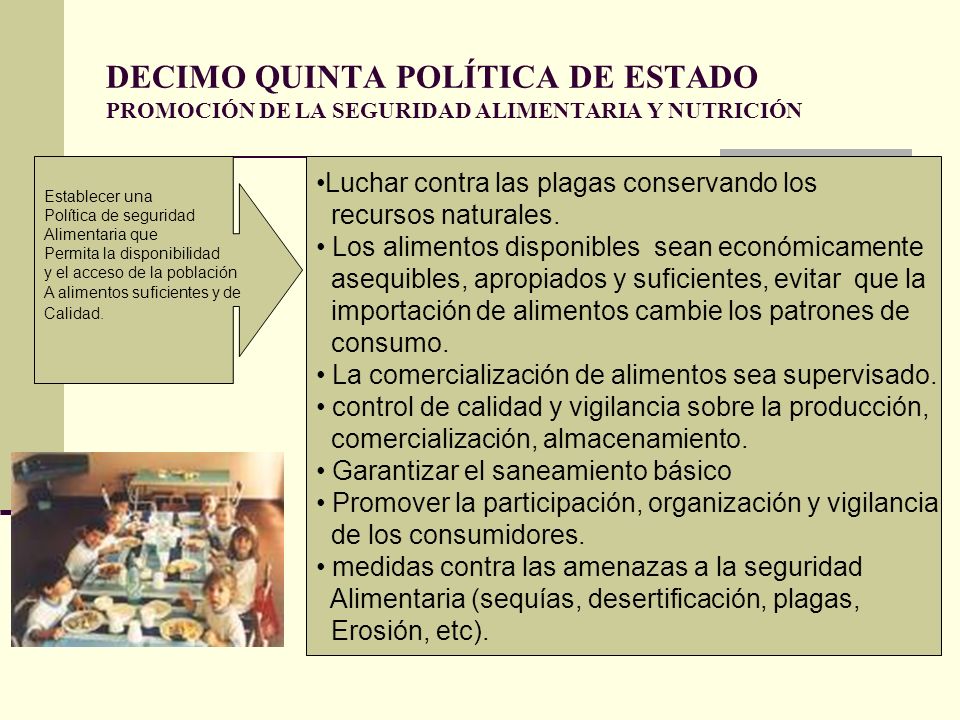 DECIMO QUINTA POLÍTICA DE ESTADO PROMOCIÓN DE LA SEGURIDAD ALIMENTARIA Y NUTRICIÓN