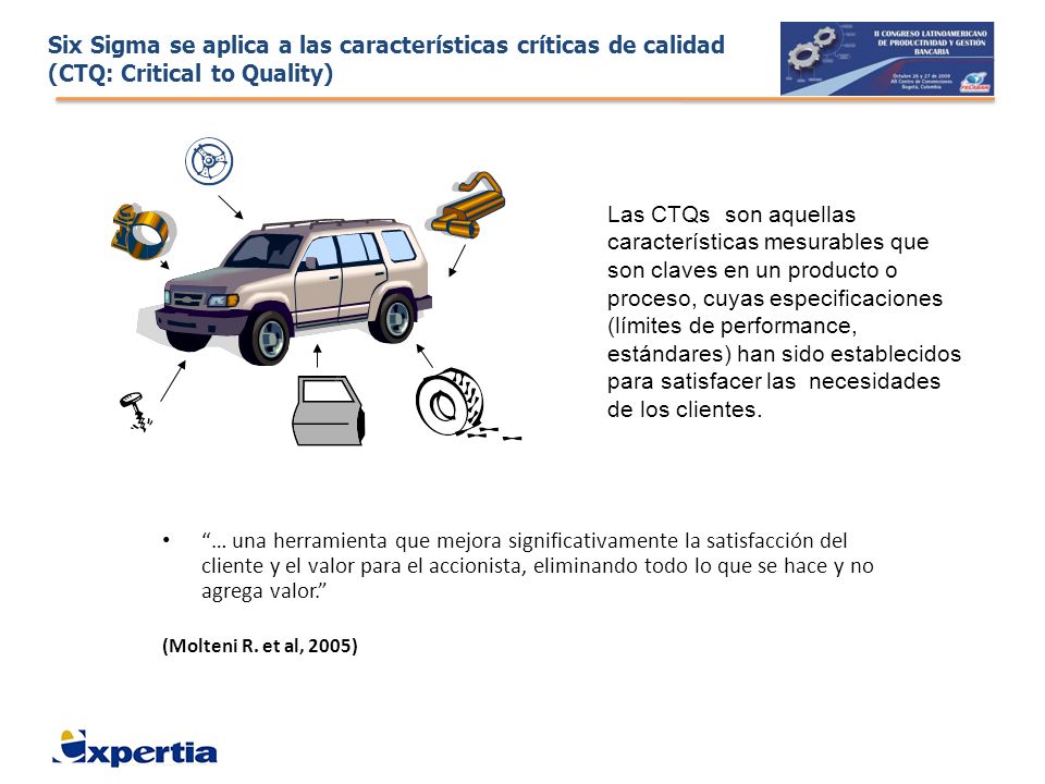 Six Sigma se aplica a las características críticas de calidad (CTQ: Critical to Quality)