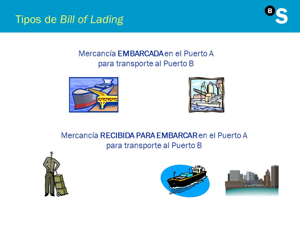 Tipos de Bill of Lading Mercancía EMBARCADA en el Puerto A