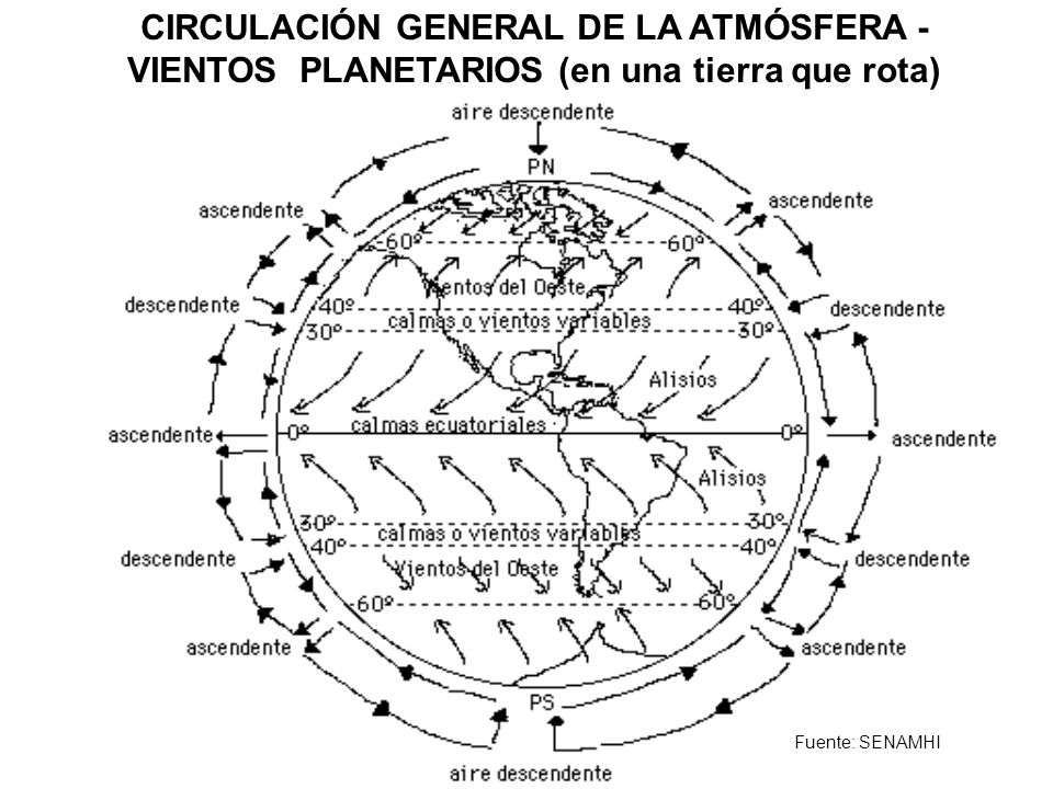CIRCULACIÓN GENERAL DE LA ATMÓSFERA - VIENTOS PLANETARIOS (en una tierra que rota)