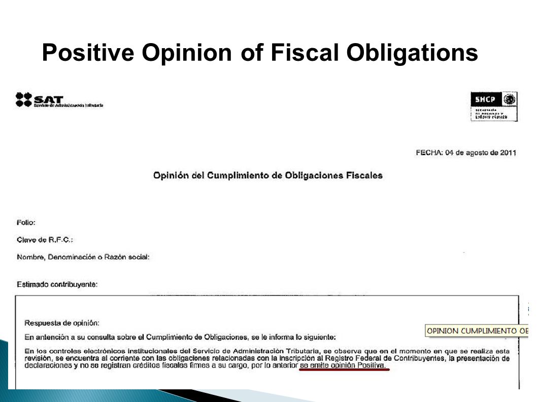 Positive Opinion of Fiscal Obligations