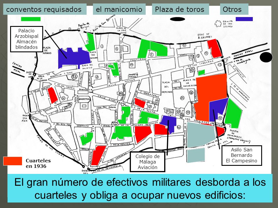 conventos requisados el manicomio. Plaza de toros. Otros. Palacio Arzobispal. Almacén blindados.