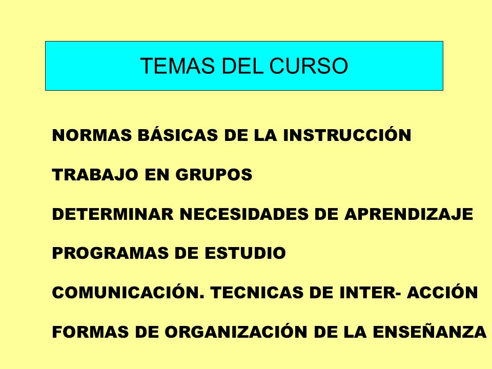 TEMAS DEL CURSO NORMAS BÁSICAS DE LA INSTRUCCIÓN TRABAJO EN GRUPOS