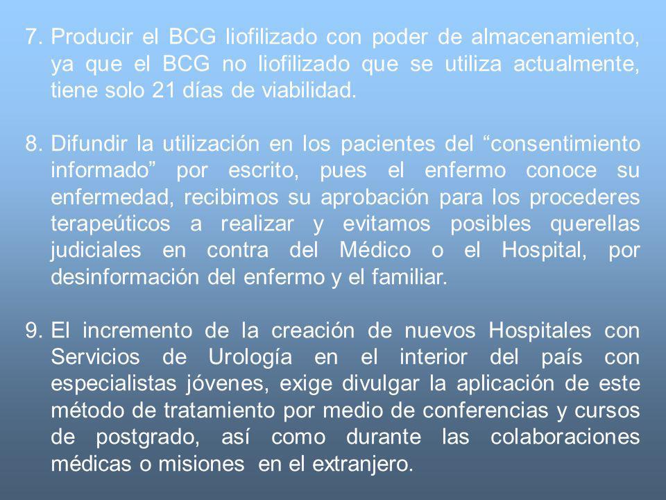 Producir el BCG liofilizado con poder de almacenamiento, ya que el BCG no liofilizado que se utiliza actualmente, tiene solo 21 días de viabilidad.