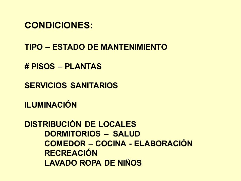 CONDICIONES: TIPO – ESTADO DE MANTENIMIENTO # PISOS – PLANTAS