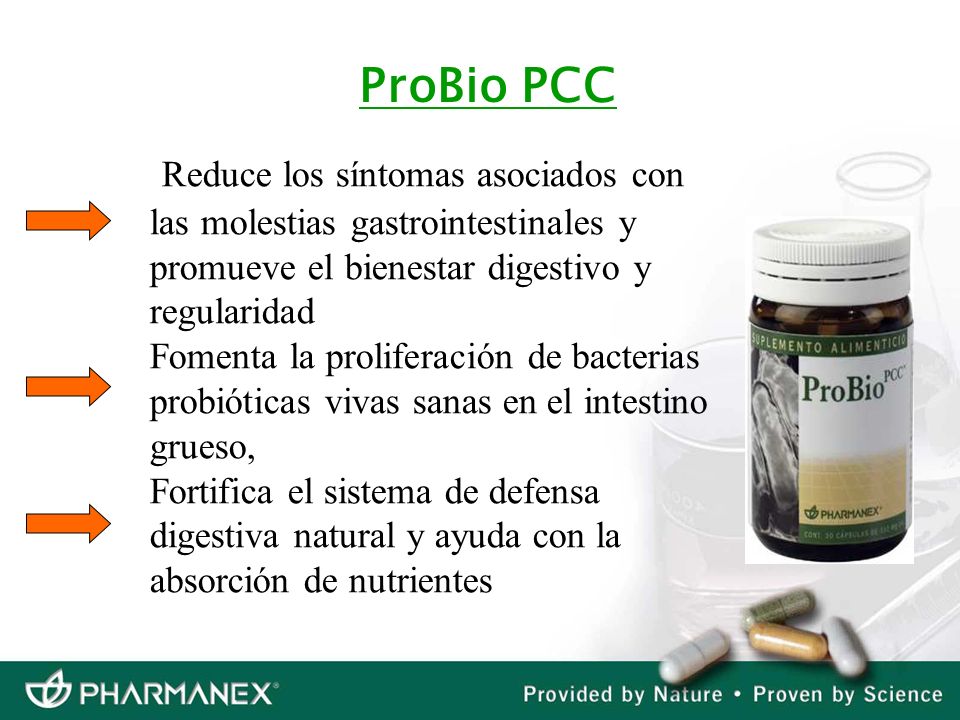ProBio PCC Reduce los síntomas asociados con las molestias gastrointestinales y promueve el bienestar digestivo y regularidad.