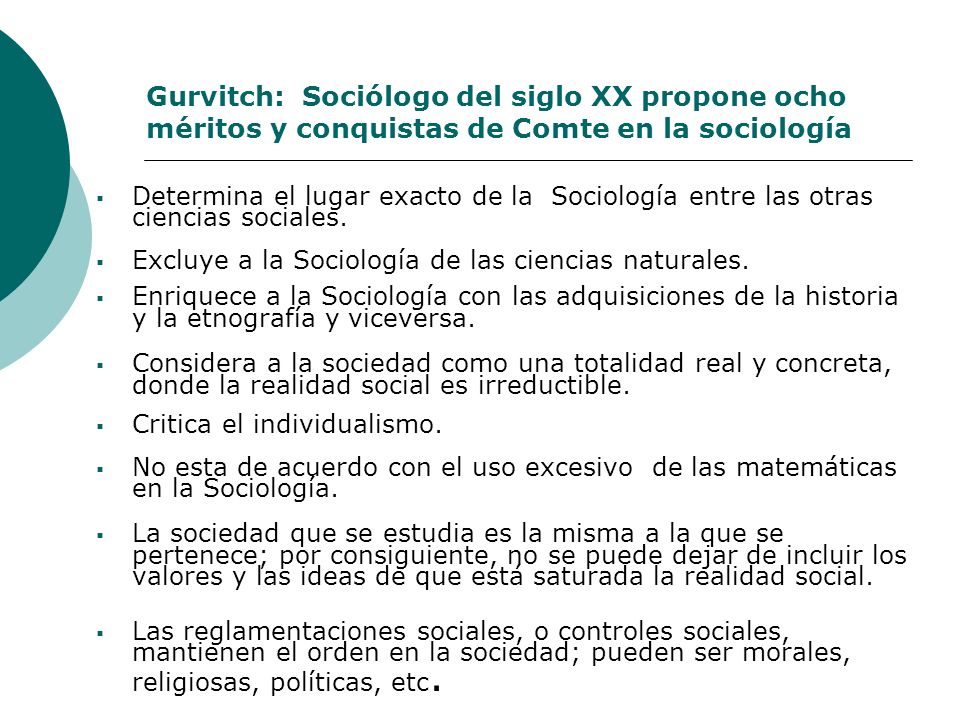Gurvitch: Sociólogo del siglo XX propone ocho méritos y conquistas de Comte en la sociología