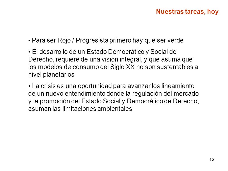 Nuestras tareas, hoy Para ser Rojo / Progresista primero hay que ser verde.