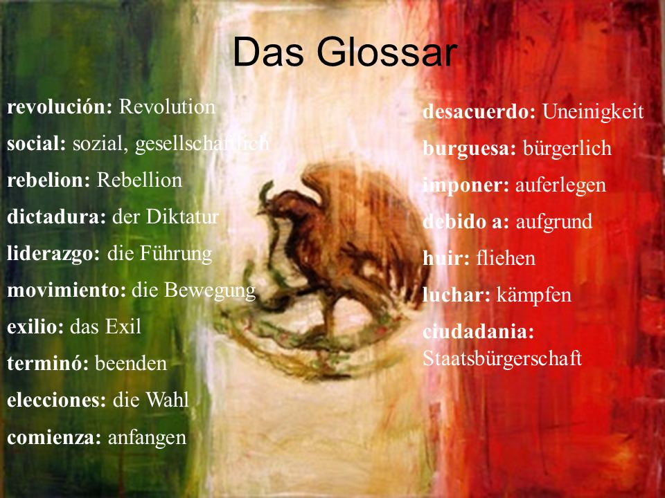 Das Glossar revolución: Revolution desacuerdo: Uneinigkeit