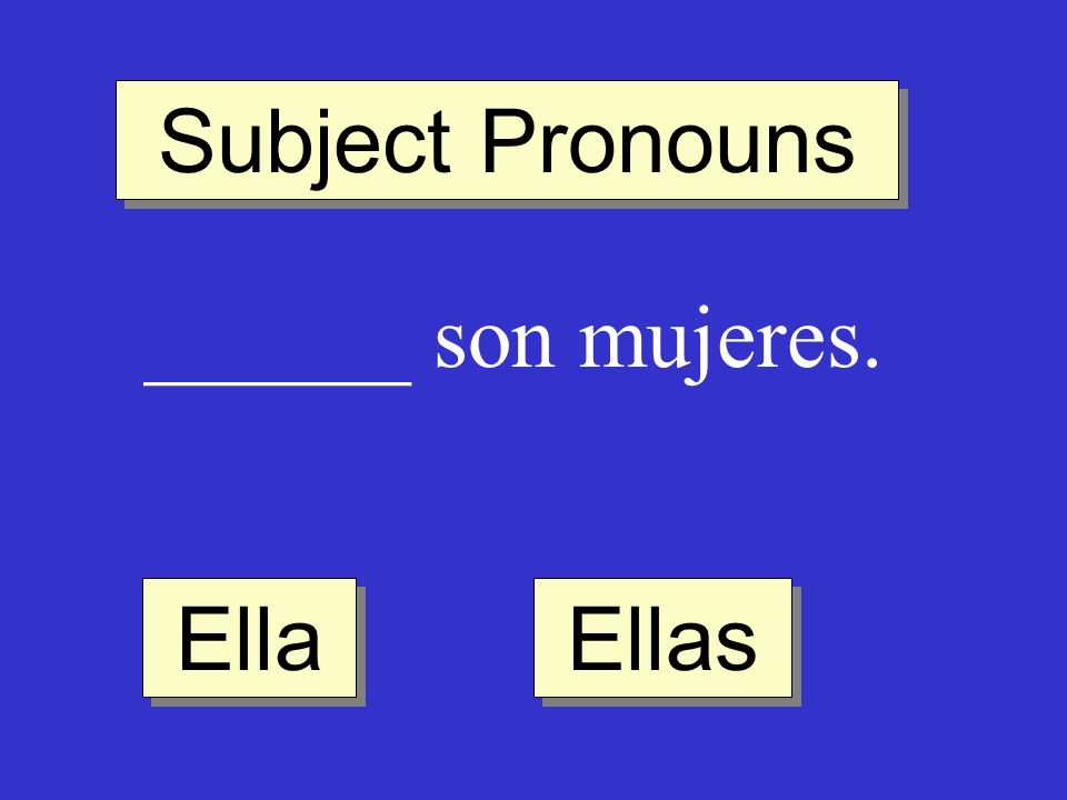 Subject Pronouns ______ son mujeres. Ella Ellas