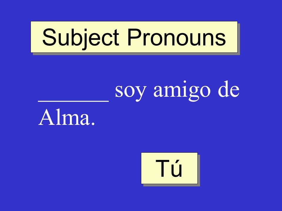 Subject Pronouns ______ soy amigo de Alma. Tú