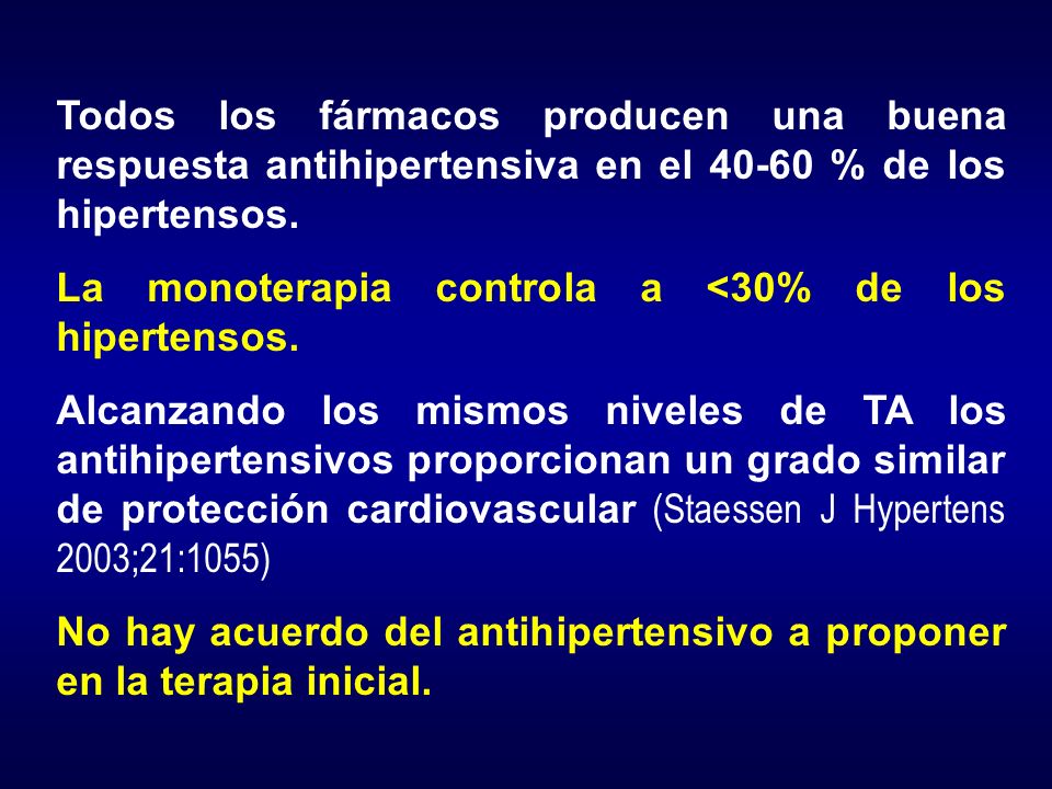 Todos los fármacos producen una buena respuesta antihipertensiva en el % de los hipertensos.