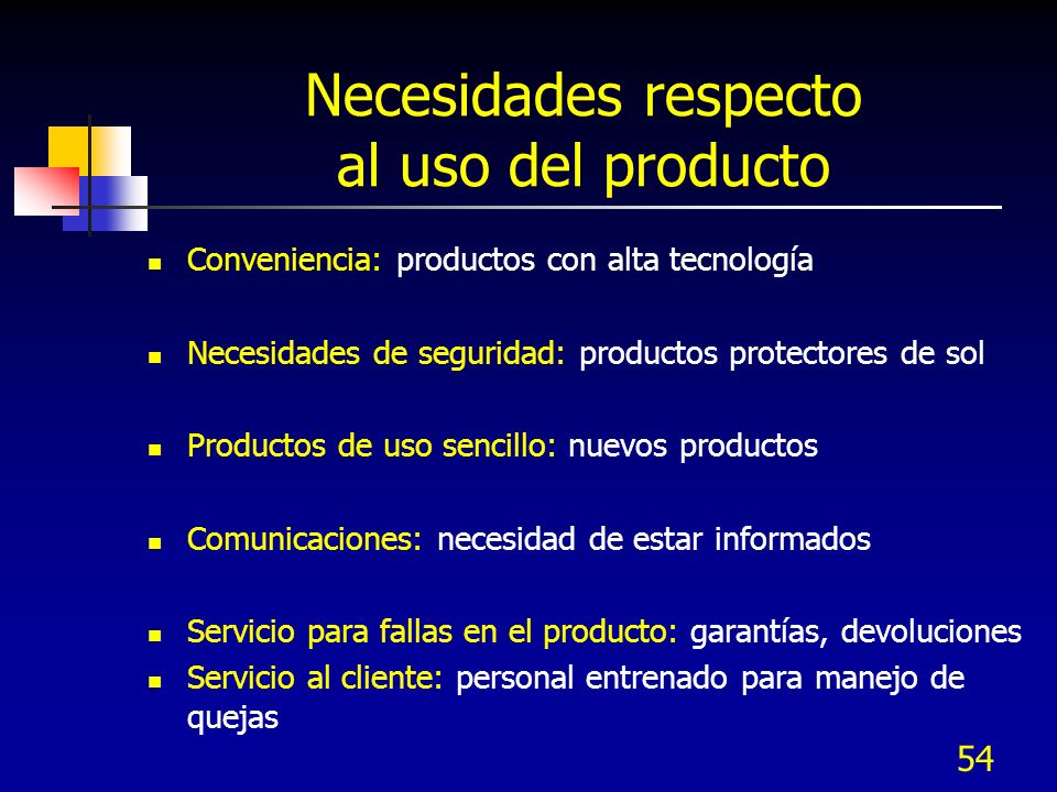 Necesidades respecto al uso del producto