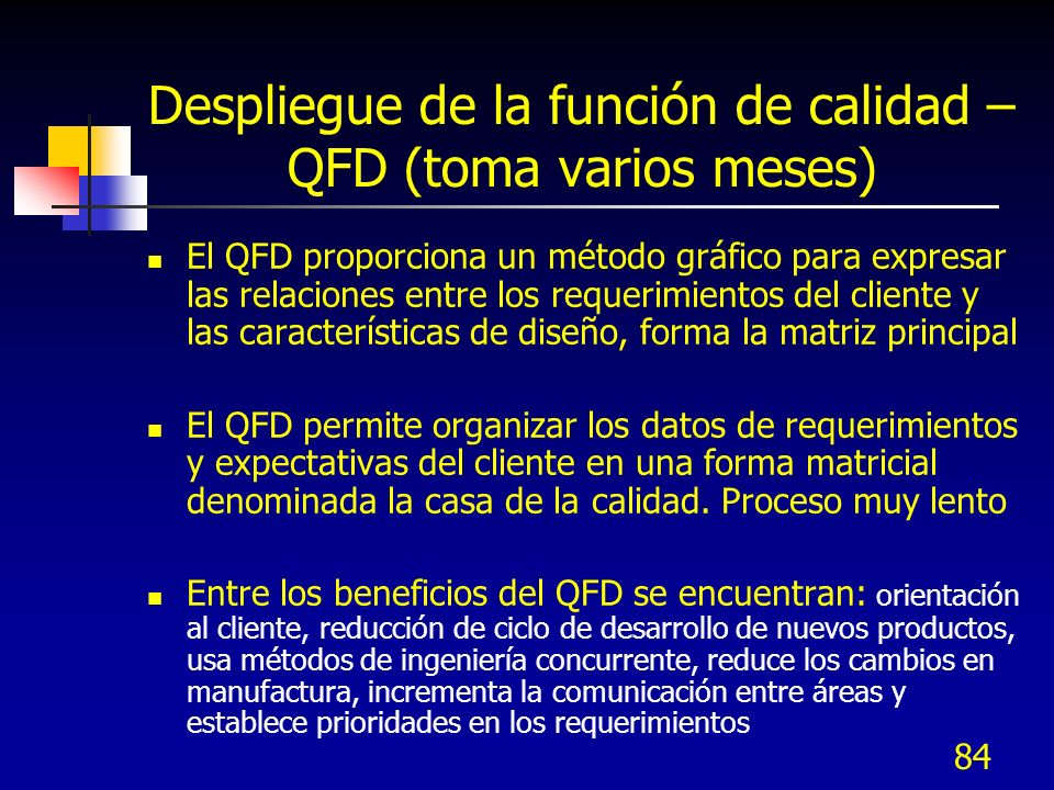Despliegue de la función de calidad – QFD (toma varios meses)