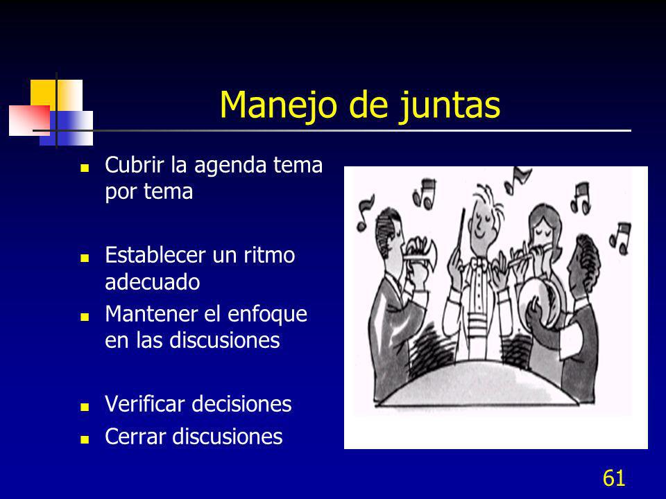 Manejo de juntas Cubrir la agenda tema por tema