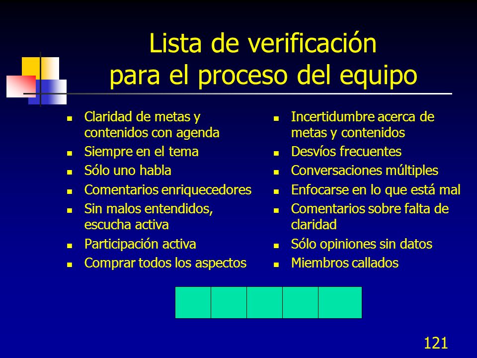 Lista de verificación para el proceso del equipo