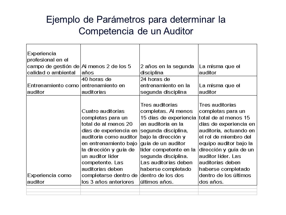 Ejemplo de Parámetros para determinar la Competencia de un Auditor