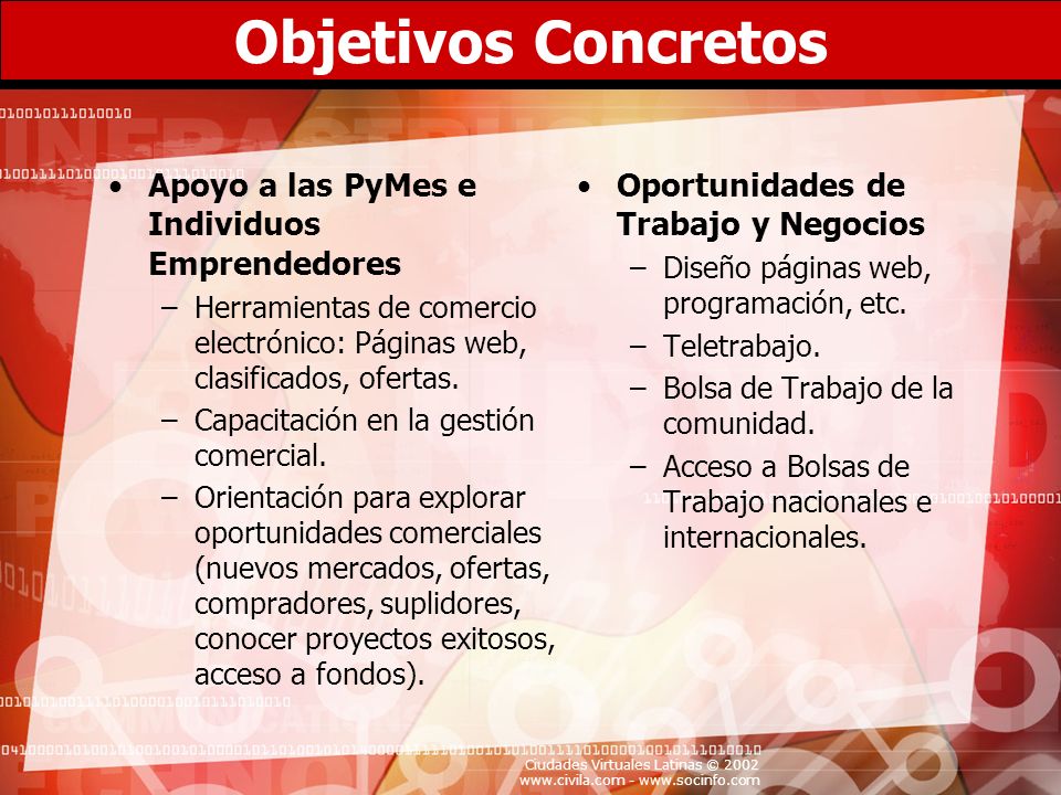 Objetivos Concretos Apoyo a las PyMes e Individuos Emprendedores